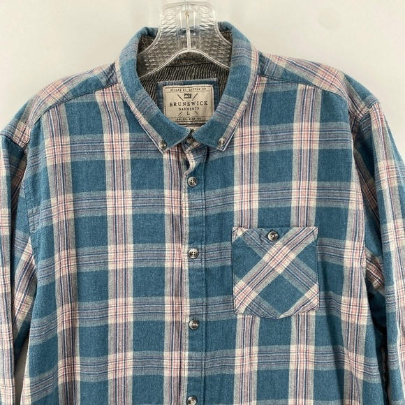 Brunswick Garments Shirt Men's L Clint Shadow Plaid Front Button Classic Wear - Picture 2 of 12